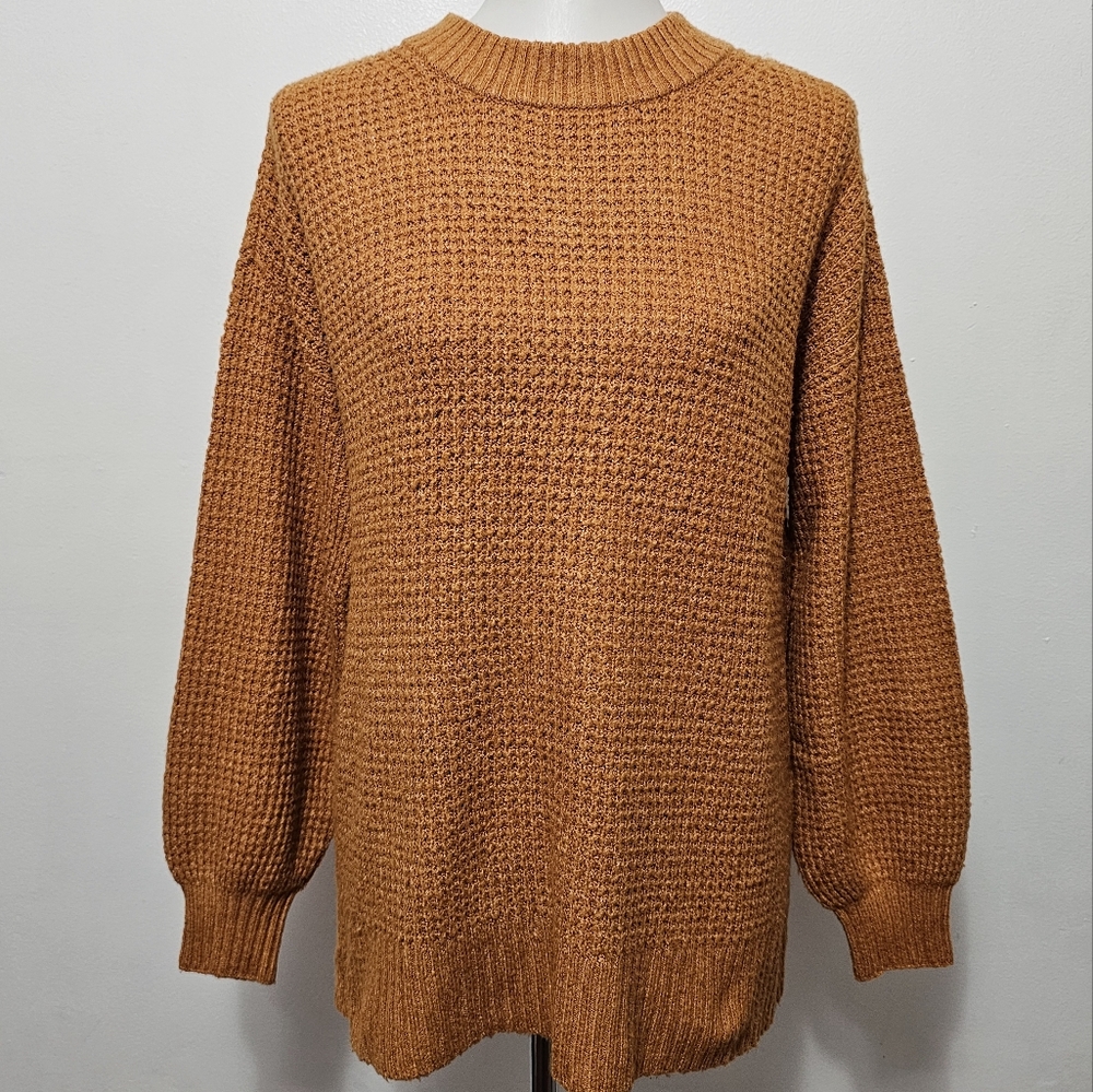 American Eagle Brown Waffle Knit Crewneck Oversized  Sweater Size Small - Picture 2 of 9